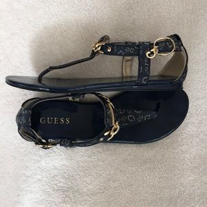 Like New Guess sandals, navy and gold with chain